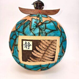 M & K Doolittle Handcrafted Gourd Art Decor With Turquoise Mosaic Wood Top je126